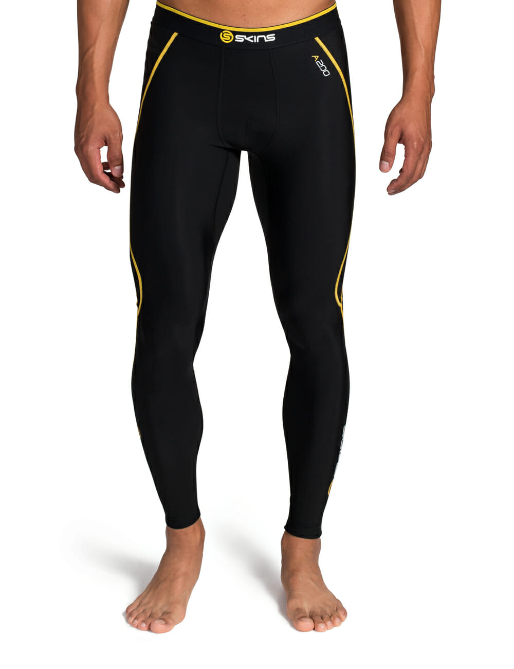 Skins A200 Men's Short Sleeve Compression Top, Small, Black/Yellow